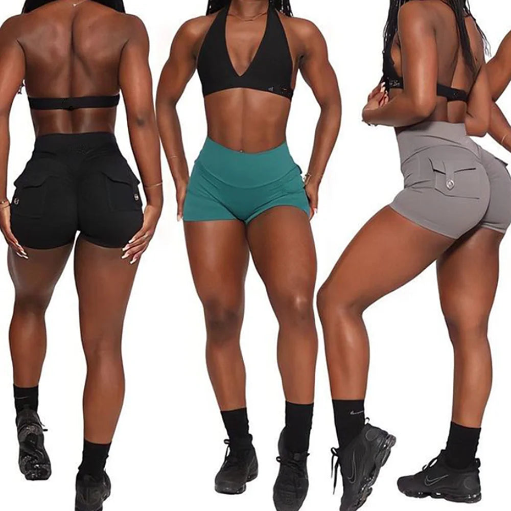 S-XL Nylon Women Scrunch Button Booty Sports Yoga Shorts Cycling Jogging Fitness High Waist Squat Proof Gym Active Leggings