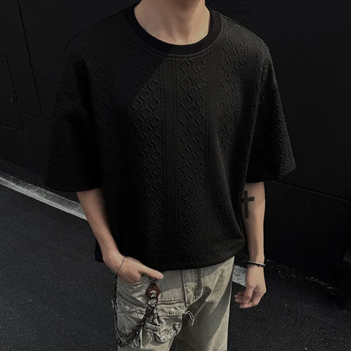 Load image into Gallery viewer, Jacquard Men's T-shirts New Korean Short Sleeve Design Casual Male T-shirt Pullover Fashion Menwear Spring Men Tees 9W1566
