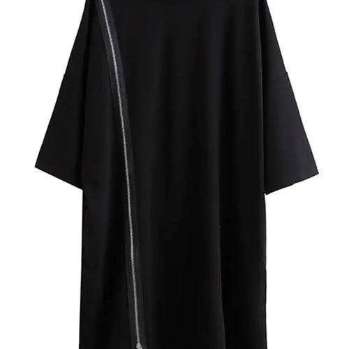 Load image into Gallery viewer, Women Black Zipper Big Size Dress New Round Neck Three-quarter Sleeve Loose Fit Fashion Tide Spring Autumn 2025 1DF5283
