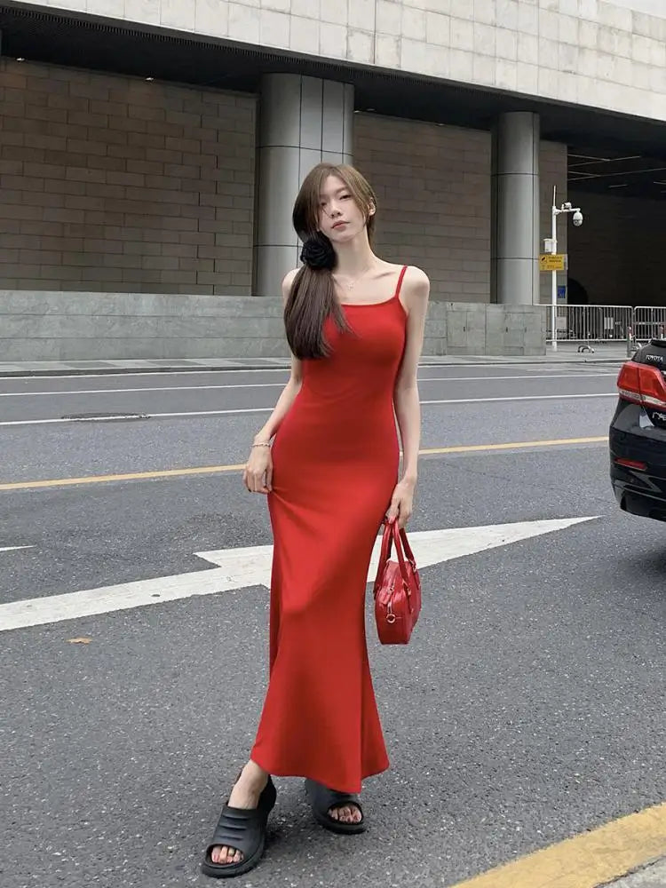 Slip Sleeveless Backless Maxi Dress Women Y2k Summer Bodycon Streetwear Elegant Sexy Outfits Ladies Birthday Party Club Sundress