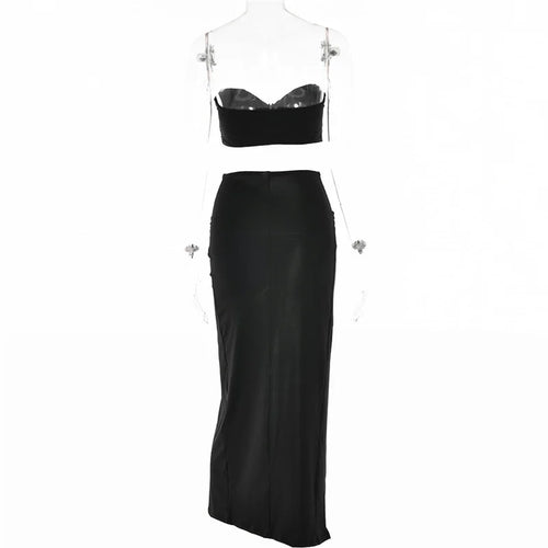 Load image into Gallery viewer, Elegant Strapless Sexy Two Piece Set Women Sleeveless Crop Top And High Split Skirt Matching Sets Party Dress Sets
