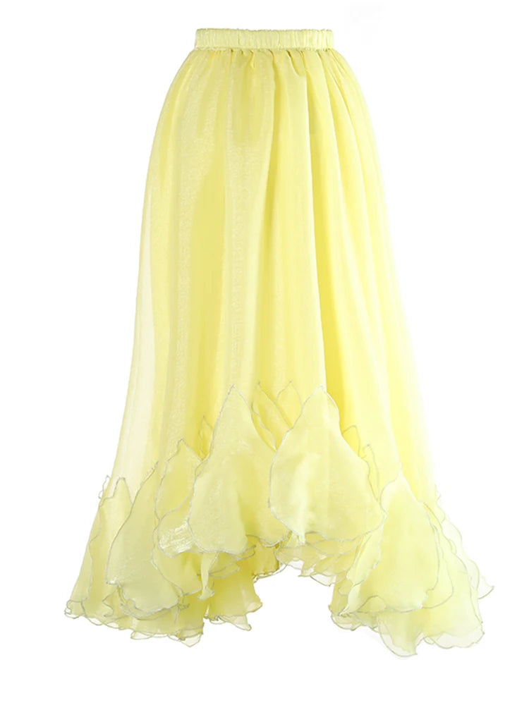 High Elastic Waist Black Organza Ruffles Irregular Shaped Half-body Skirt Women Fashion New Spring Autumn 2025 1DJ0913