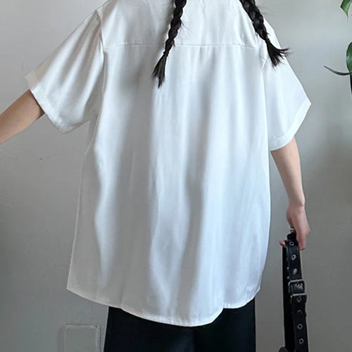 Load image into Gallery viewer, Women White Ruffles Pocket Big Size Blouse New Stand Collar Short Sleeve Shirt Fashion Tide Spring Summer 2025 1DJ0975
