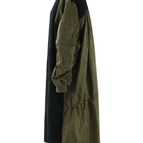 Load image into Gallery viewer, Women Army Green Color-block Big Size Midi Dress New Round Neck Long Sleeve Fashion Tide Spring Autumn 2025 CPG2092
