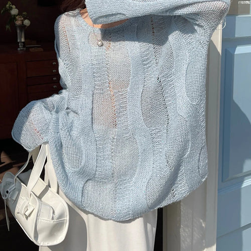 Load image into Gallery viewer, Beige Thin Big Size Hollow Out Sweater Round Neck Long Sleeve Women Pullovers New Fashion Tide Spring Autumn 2025 1DH9646
