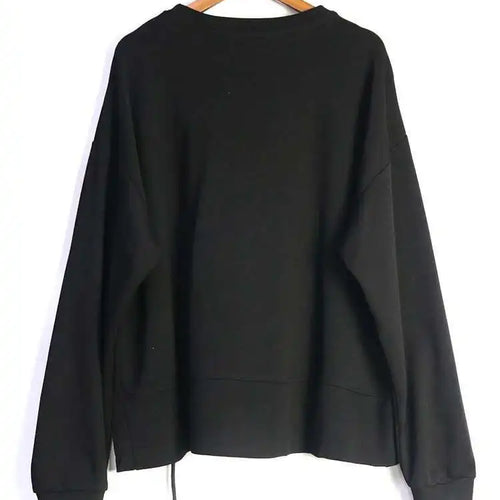 Load image into Gallery viewer, Black Topstitched Pocket Sweatshirt New Round Neck Long Sleeve Women Big Size Fashion Tide Spring Autumn 2025 1DJ0625

