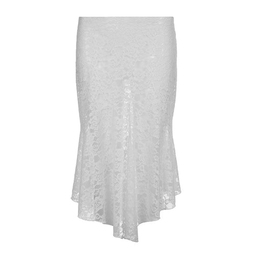 Load image into Gallery viewer, Fashion White Low Rise Lace Skirt Trumpet Streetwear Elegant See Through Midi Skirt Women Bobo Chic Party Sexy Bottom
