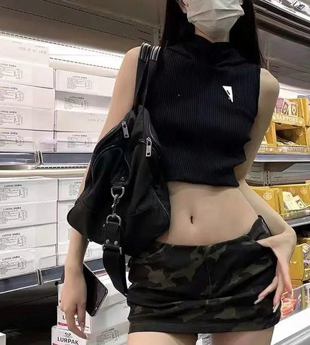 Harajuku Woman Tshirts Hooded Sleeveless Crop Tops Fashion Summer Tees Hollow Out Sexy Backless Y2k T Shirt 2023 Ropa Mujer