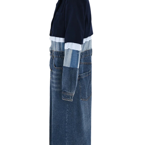 Load image into Gallery viewer, Women Blue Denim Color-block Big Size Trench New Lapel Long Sleeve Windbreaker Fashion Tide Spring Autumn 2025 1DH2825

