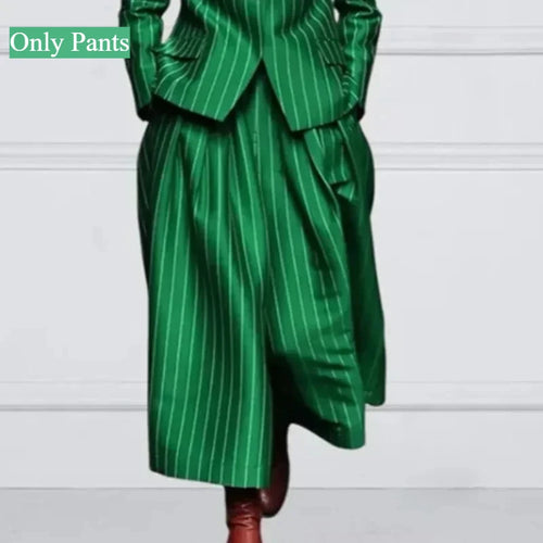 Load image into Gallery viewer, Winter Clothes Trendy Pants Suits Set Office for Women 2024 Autumn British Striped Loose Wide Leg Womens England Capris
