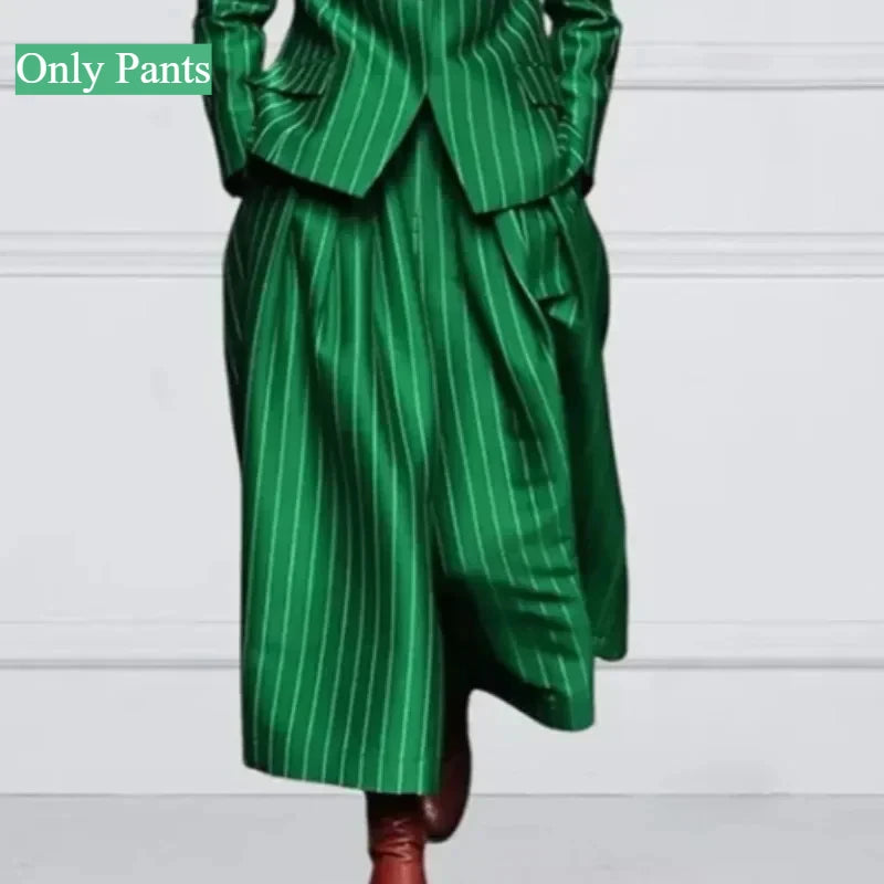 Winter Clothes Trendy Pants Suits Set Office for Women 2024 Autumn British Striped Loose Wide Leg Womens England Capris