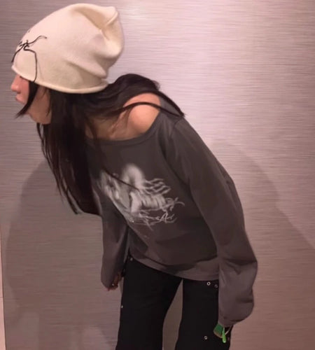 Streetwear Y2k T Shirts Women's Clothing Long Sleeve Print Oversized Tops Korean Camisetas Fashion Casual Tees 2024 Ropa Mujer