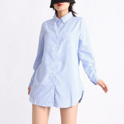 Load image into Gallery viewer, Casual Loose Shirts For Women Lapel Long Sleeve Striped Patchwork Button Blouse Spring Female Fashion Clothing
