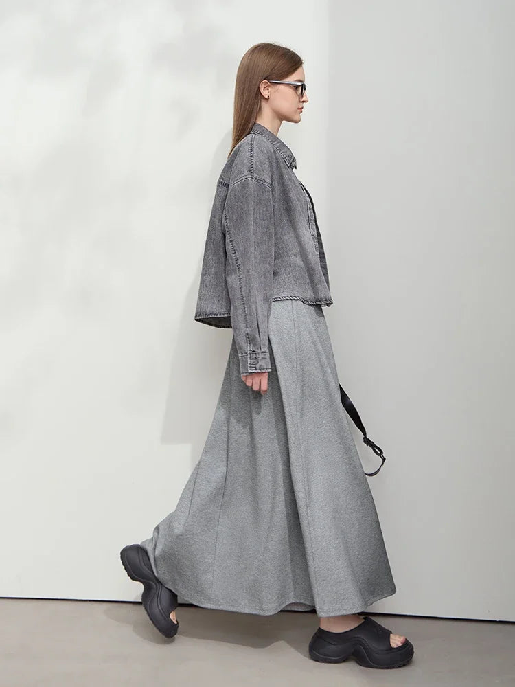 Minimalist Women's Printed Skirt 2025 Autumn New Versatile Loose Letter A Line Stretch Elastic Waist Long Skirt 12541110