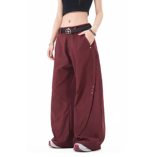 Load image into Gallery viewer, Male Suit Pants American Rivet Curved Knife Trousers Trendy Soid Color Bottoms Loose Design Casual Wide Leg Pant 9W1200
