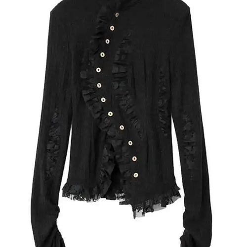 Load image into Gallery viewer, Black Lace Irregular Knitting Cardigan Sweater Stand Collar Long Sleeve Women New Fashion Tide Spring Autumn 2025 1DF5704
