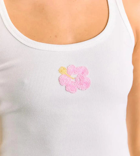 Sexy Crop Top Women Summer Clothes Bead Flower Scoop Neck Sleeveless Ribbed T Shirt Vest 2000s Tanks Streetwear