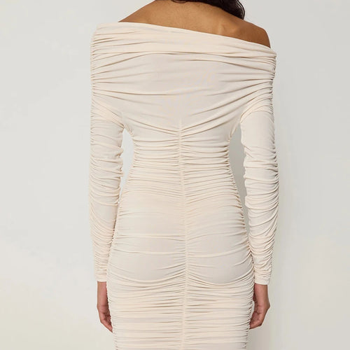 Load image into Gallery viewer, Inclined Shoulder Long Sleeve Sexy Mini Dress For Women Autumn New Fashion Backless Ruched Bodycon Party Sexy Dress
