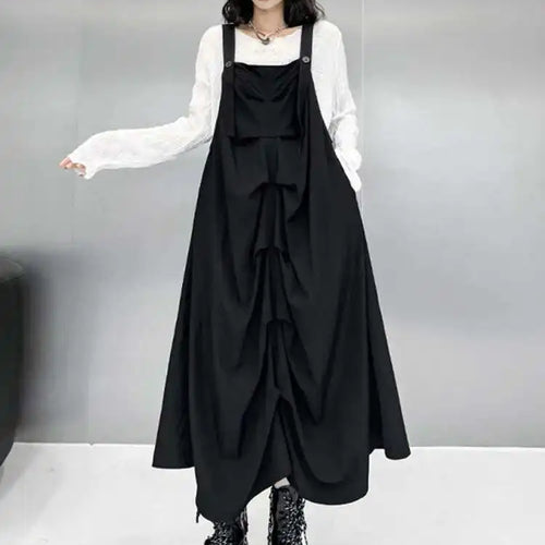 Load image into Gallery viewer, Women Black Pleated Irregular Big Size Strap Dress New Square Collar Sleeveless Fashion Tide Spring Autumn 2025 1DH6829
