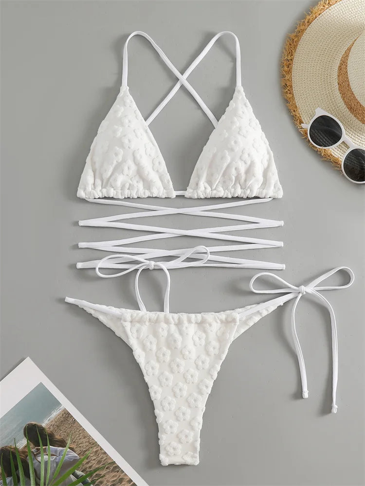 Sexy High Cut Halter Bikini Set 2025 Brazilian Female Swimsuit Women Swimwear Around Bandage Two-pieces Bathing Suit