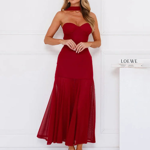 Load image into Gallery viewer, Scarf collar strapless sexy maxi dress women gown off-shoulder backless sleeveless A-line bodycon club long dress
