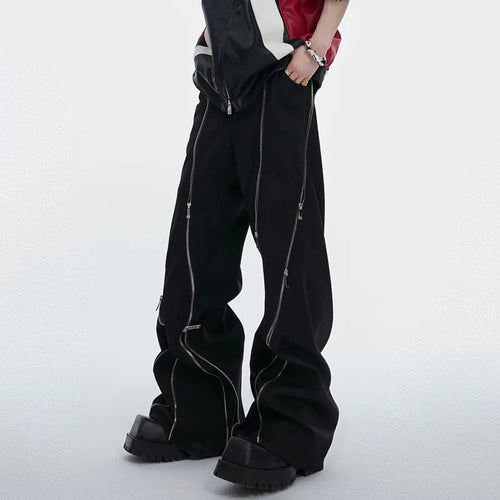 Load image into Gallery viewer, Metal Zipper Design Pants Casual 2024 High Street Darkwear Wide Leg Male Trousers Solid Color Fashion Summer 24E1287
