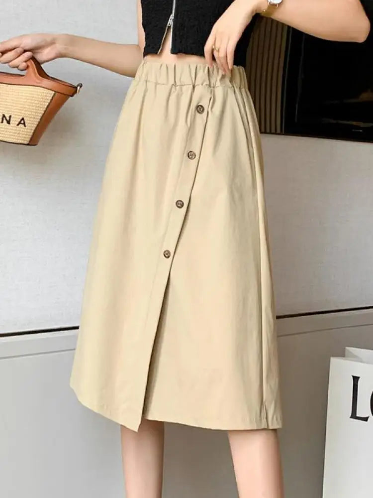 Solid Button Wide Leg Pant Skirt Female High Waist Loose Pentagonal Pant Korean Baggy Casual Fashion Trend Women Clothing Summer