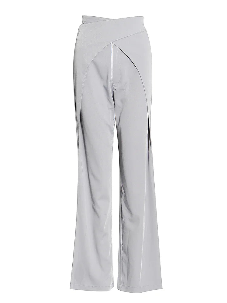 Solid Casual Patchwork Belt Pant For Women High Waist Spliced Zipper Minimalist Wide Leg Pants Female Fashion New