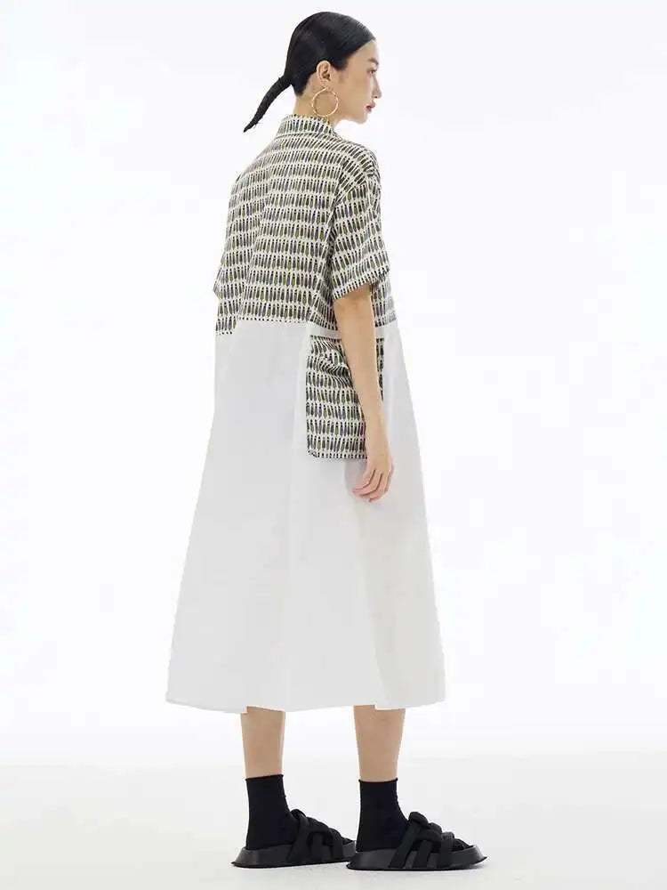 Women Black Printed Color-block Big Size Shirt Dress New Laple Short Sleeve Fashion Tide Spring Summer 2025 1DH6081