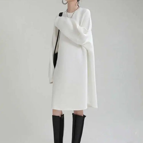 Load image into Gallery viewer, Women White Big Size Shaped Long Dress New Round Neck Long Sleeve Loose Fit Fashion Tide Spring Autumn 2025 1DE4098
