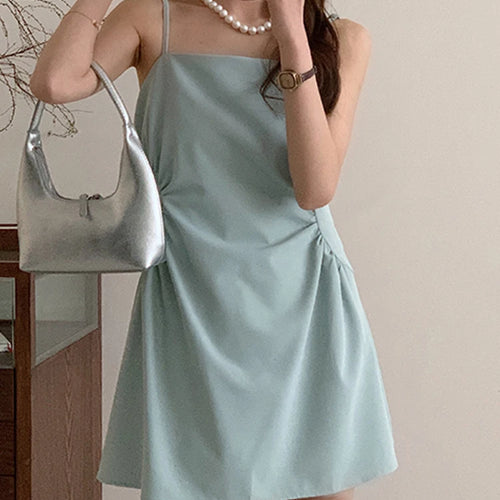 Load image into Gallery viewer, Summer Light Blue Spaghetti Strap Women&#39;s Dresses French Style Solid Color Pleated Sleeveless Fashion Streetwear Outfits
