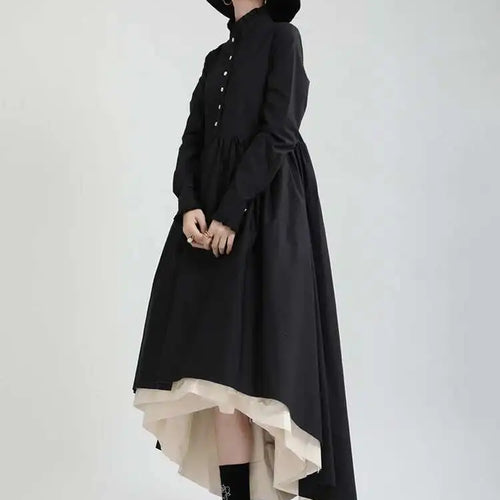 Load image into Gallery viewer, Women Black Layers Irregular Long Elegant Dress New Stand Collar Long Sleeve Fashion Tide Spring Autumn 2025 1DH9894
