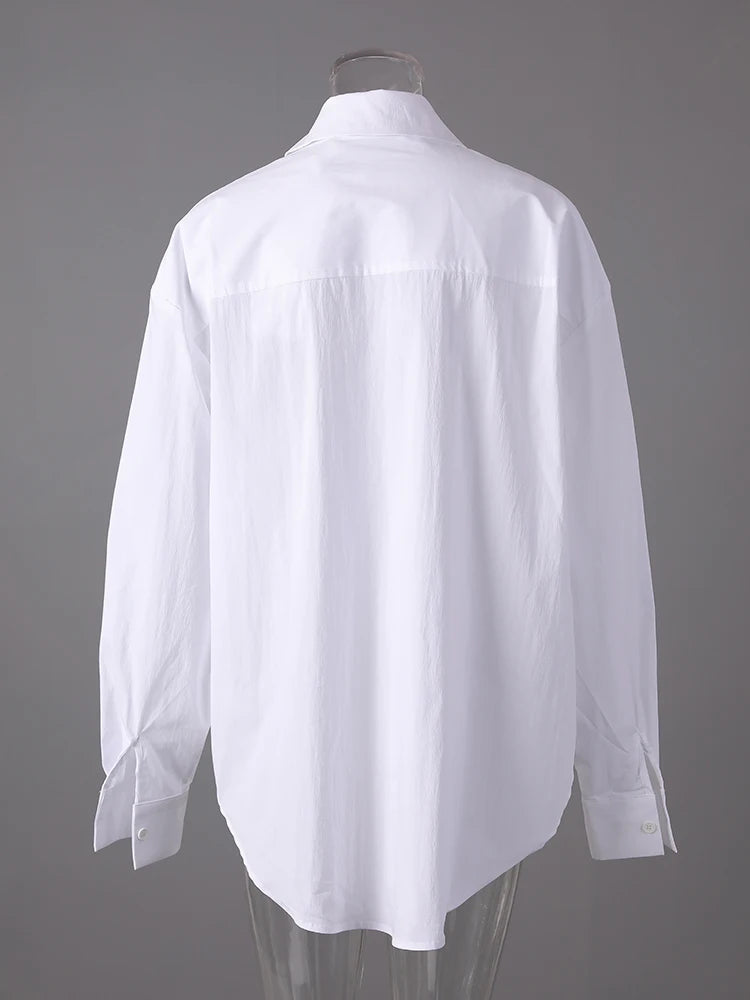 Women White Embroidery Big Size Elegant Blouse New Lapel Long Sleeve Shirt Fashion Tide Spring Autumn 2025 CPG3311