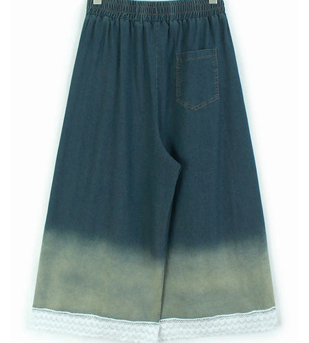 High Waist Blue Gradual Color Lace Hem Denim Wide Leg Jeans New Women Trousers Fashion Tide Spring Autumn 2025 1DJ1189