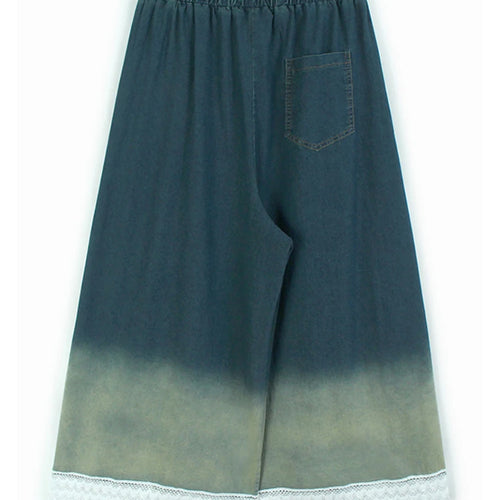 Load image into Gallery viewer, High Waist Blue Gradual Color Lace Hem Denim Wide Leg Jeans New Women Trousers Fashion Tide Spring Autumn 2025 1DJ1189
