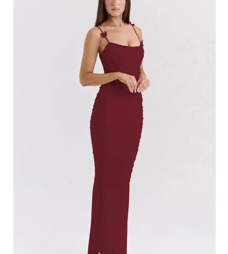 Elegant Spaghetti Strap Bodycon Patchwork Dress Women Sexy Strap Backless Tight Party Club Evening Dress 2025 Summer