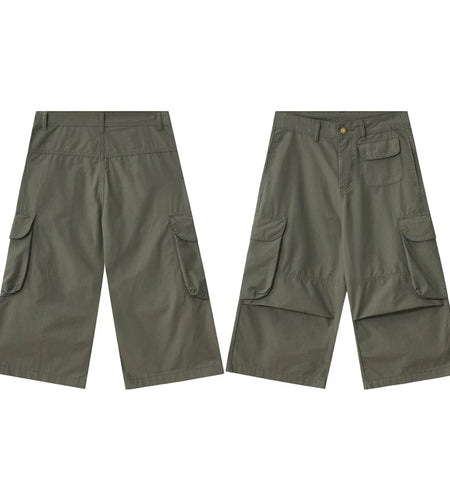 Men's Cargo Shorts New American Style Washed Wide Leg Stylish Multi Pockets Design Straight Male Clothing Summer 9W2031