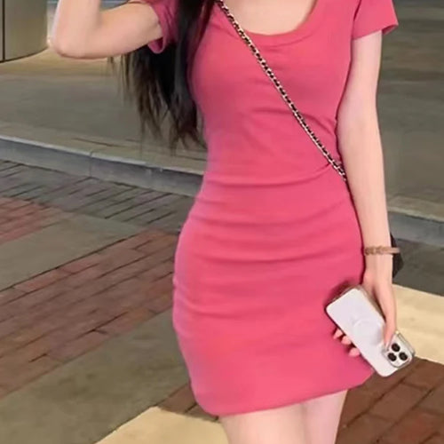 Load image into Gallery viewer, Solid Color Sexy Women&#39;s Dresses Slim Waist Tight Hip Short Sleeve Fashion Elegant Female Dress Birthday Evening Dresses
