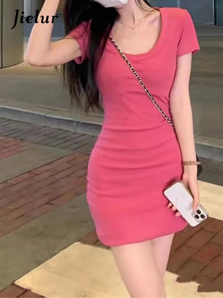 Solid Color Sexy Women's Dresses Slim Waist Tight Hip Short Sleeve Fashion Elegant Female Dress Birthday Evening Dresses