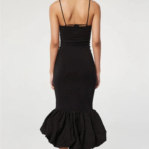 Load image into Gallery viewer, Spaghetti Strap Knit Fishtail Dress For Women Gown Black Sleeveless Backless Bodycon High Waist Sexy Long Dress Elegant
