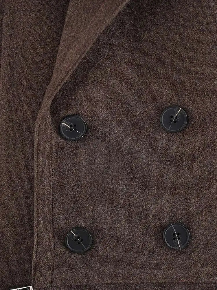 Brown Thick Big Size Double Breasted Woolen Coat New Lapel Long Sleeve Women Jacket Fashion Autumn Winter 2025 CPG2458
