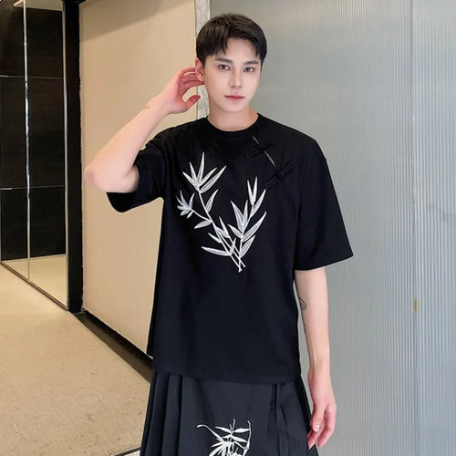 Load image into Gallery viewer, Summer Men&#39;s Short Sleeved T-shirt Chinese Style Button Embroidery Design Round Neck Trend Fashion Casual Top 5695
