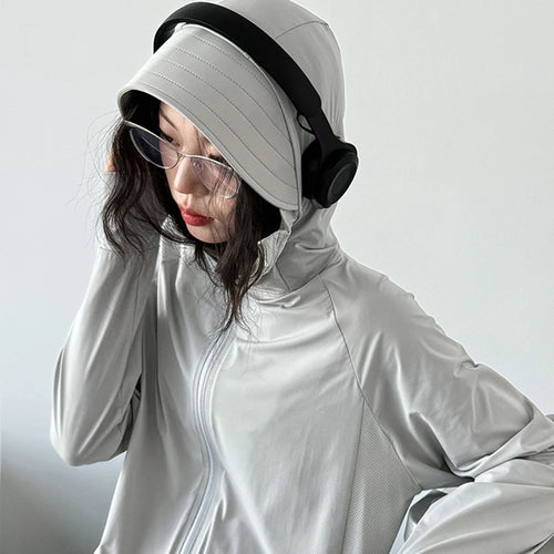 Load image into Gallery viewer, Gray Sunscreen Thin Big Size Casual Jacket New Hooded Long Sleeve Women Coat Fashion Tide Spring Autumn 2025 1DJ1562
