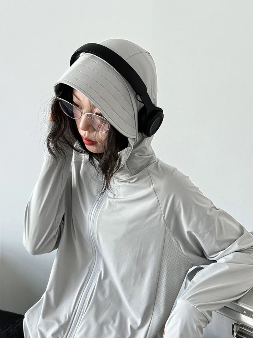 Gray Sunscreen Thin Big Size Casual Jacket New Hooded Long Sleeve Women Coat Fashion Tide Spring Autumn 2025 1DJ1562