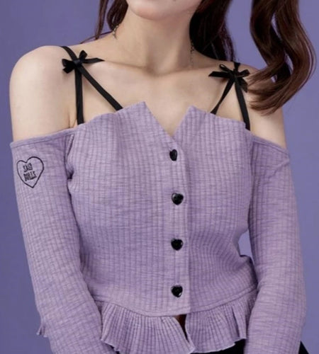 Slash Neck Y2k Aesthetic Embroidery Tshirts Purple Sweet Ruffled Women Slim Cropped Tees Vintage Harajuku Flare Sleeve T-shirt