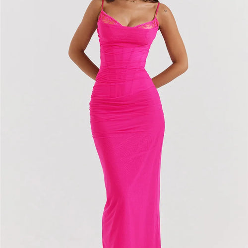 Load image into Gallery viewer, Elegant Spaghetti Strap Backless Sexy Maxi Dress For Women Fashion Two Layer Mesh Sleeveless Bodycon Club Party Dress
