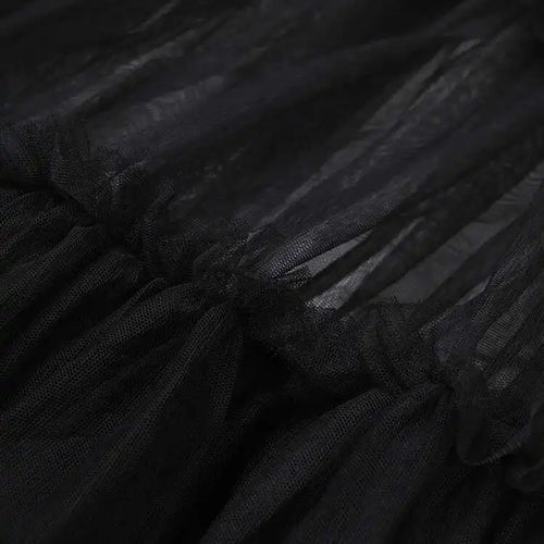 Load image into Gallery viewer, Women Black Layers Mesh Long Big Size Dress New Round Neck Short Sleeve Loose Fit Fashion Tide Spring Summer 2025 16R3054
