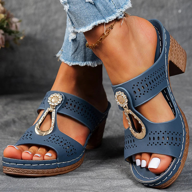 Women's Sandals Peep Toe Heels Sandals For Summer Shoes Woman Heeled Slippers Summer Footwear Luxury Platform Sandalias Mujer