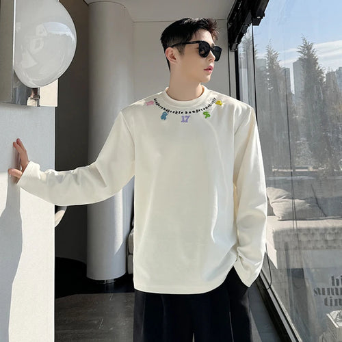 Load image into Gallery viewer, Male T-shirt Korean Style Casual Long Sleeve Round Neck Embroidered Versatile Fashion Pullover Summer 9C5778
