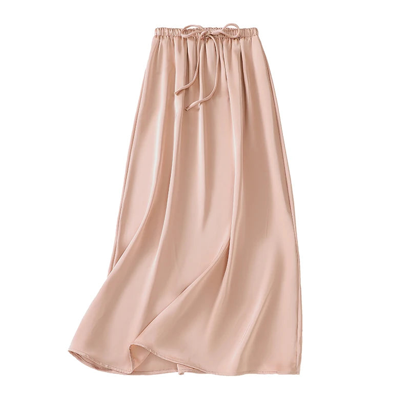 French Retro Solid Elegant Women Bandage Long Skirts Korean Fashion Pleated A-line Skirt Spring Autumn Office Wrapped Hip Skirt